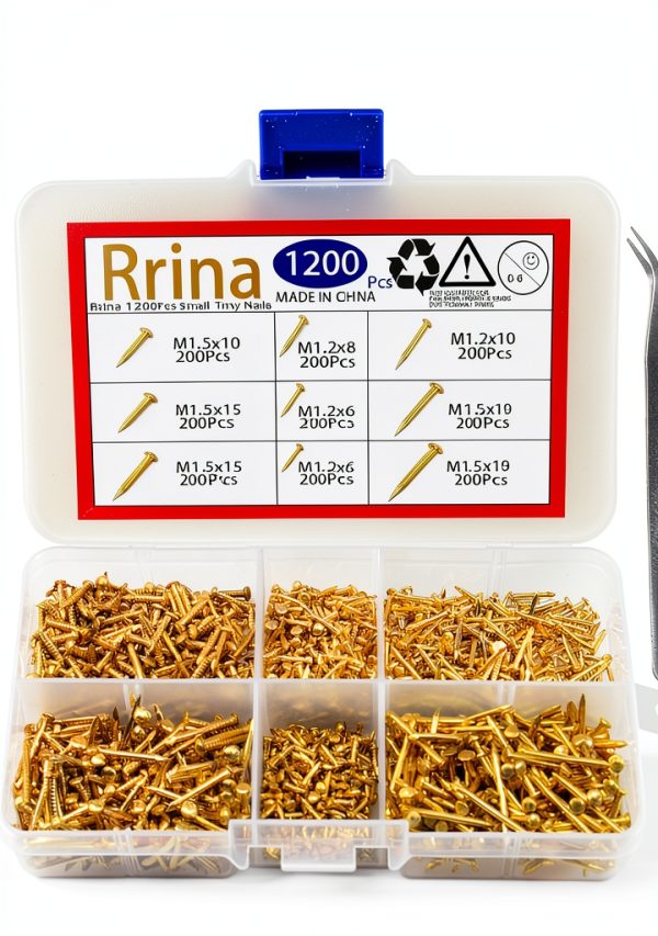 Small Tiny Nails 1200Pcs Brass Plated M1.2/1.5 Assortment Kit-0