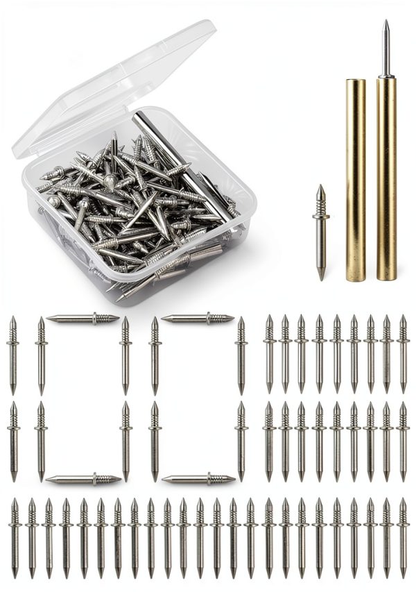 100PCS Double Headed Skirting Nails,Skirting Thread Seamless Nail,Double-Headed Nails, Non Marking Double Sided Nails,Invisible Screws with 1pcs Specific Sleeve Tool.-0