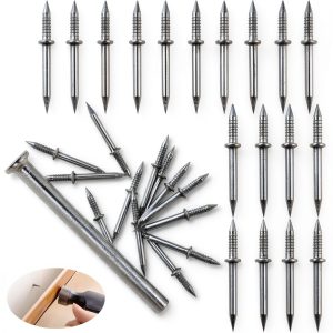 SOPAMI 200pcs Double Head Skirting Thread Seamless Nails with 2pcs Sleeve Tools, Non Marking Double Sided Nails, Invisible Security Screws for Wood Baseboards.-0