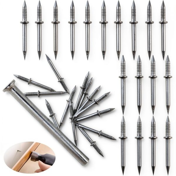 SOPAMI 200pcs Double Head Skirting Thread Seamless Nails with 2pcs Sleeve Tools, Non Marking Double Sided Nails, Invisible Security Screws for Wood Baseboards.-0