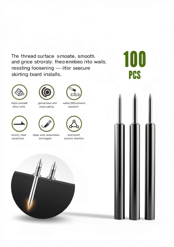 100PCS Double Headed Skirting Nails,Skirting Thread Seamless Nail,Double-Headed Nails, Non Marking Double Sided Nails,Invisible Screws with 1pcs Specific Sleeve Tool.-2