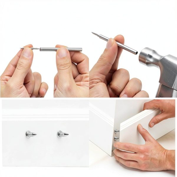 300 Pcs Double-Head Skirting Thread Seamless Nail, Invisible Double-Sided Nails for Baseboards & Trim, No Mark No Hole Fasteners with 3 Sleeve Tools for Solid Wood Baseboard-5